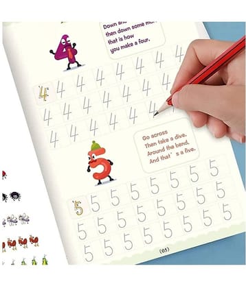 Sank Magic Practice Copybook - (1 Pen + 1 Grip + 4 BOOKS + 10 REFILL) Number Tracing Book - Writing Book - Magic Calligraphy - Copybook Set - Calligraphy Pen - Calligraphy Book - Practical Reusable Writing Tool - Simple Hand Lettering for Preschoolers