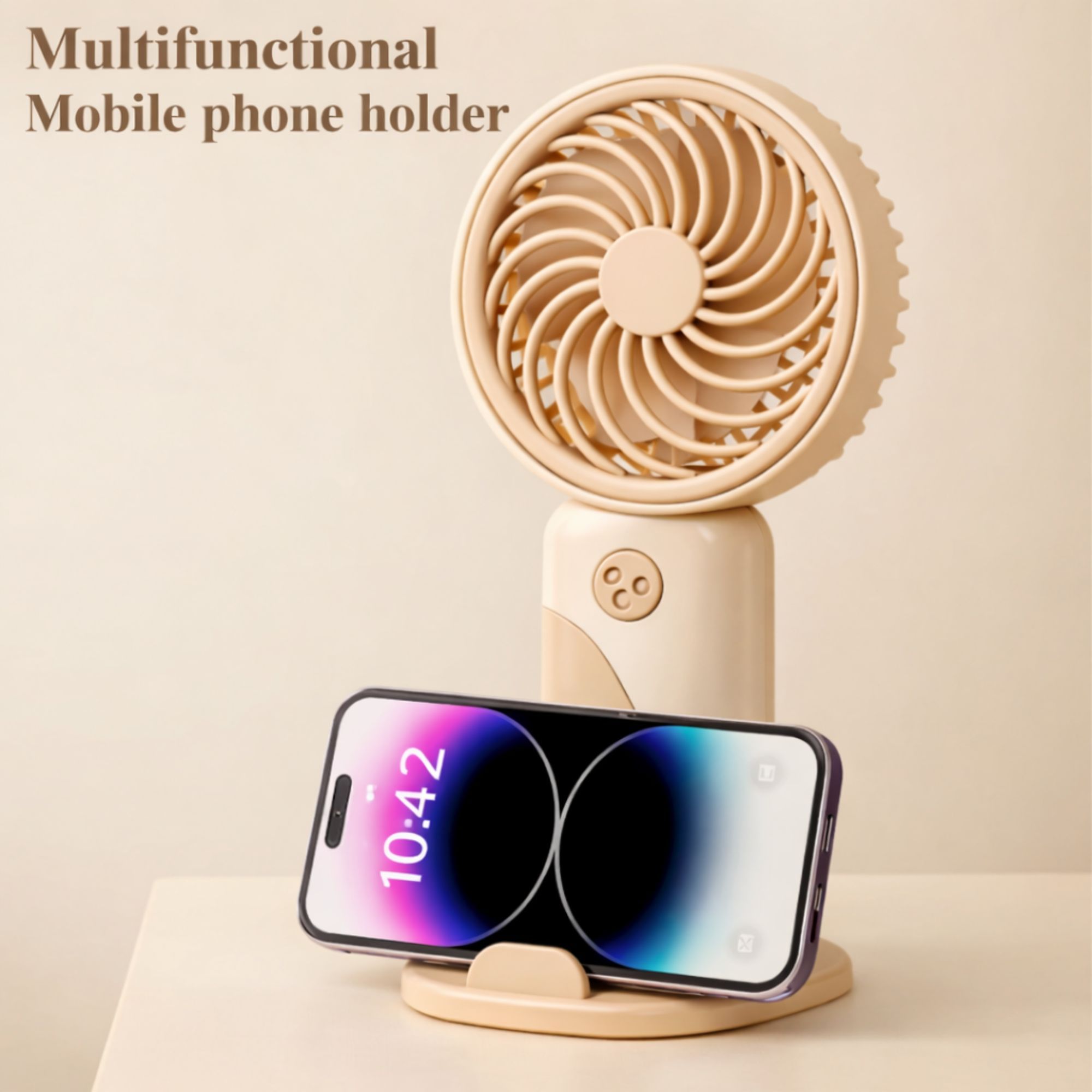 TrueSnap Portable Handheld Mini Fan USB Rechargeable, 3 Speed Personal Cooling Fan with Desk Stand, Compact Travel Fan for Home, Office & Outdoor Use - Brown