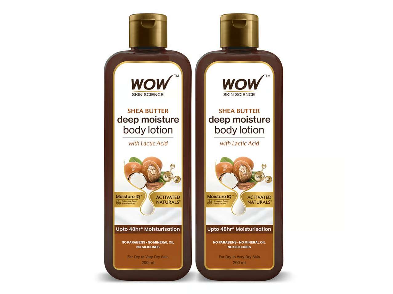 WOW Skin Science Shea & Cocoa Butter Lactic Acid Body Lotion Deep Moisturization 400ml - Buy 1 Get 1