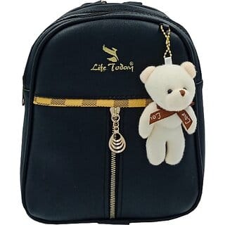 Small Backpack Girls Stylish Bag Vegan Leather Bags 3 L Backpack (Black)