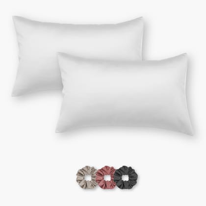 White Satin Pillowcases - Set of 2 (With 3 Free Scrunchies)-16 X 24 inch - Small