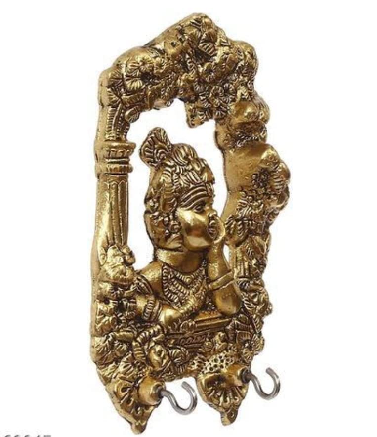 Metal Bal Gopal Framed Baal Krishna with 2 Hooks Religious Wall Decoration Showpiece.