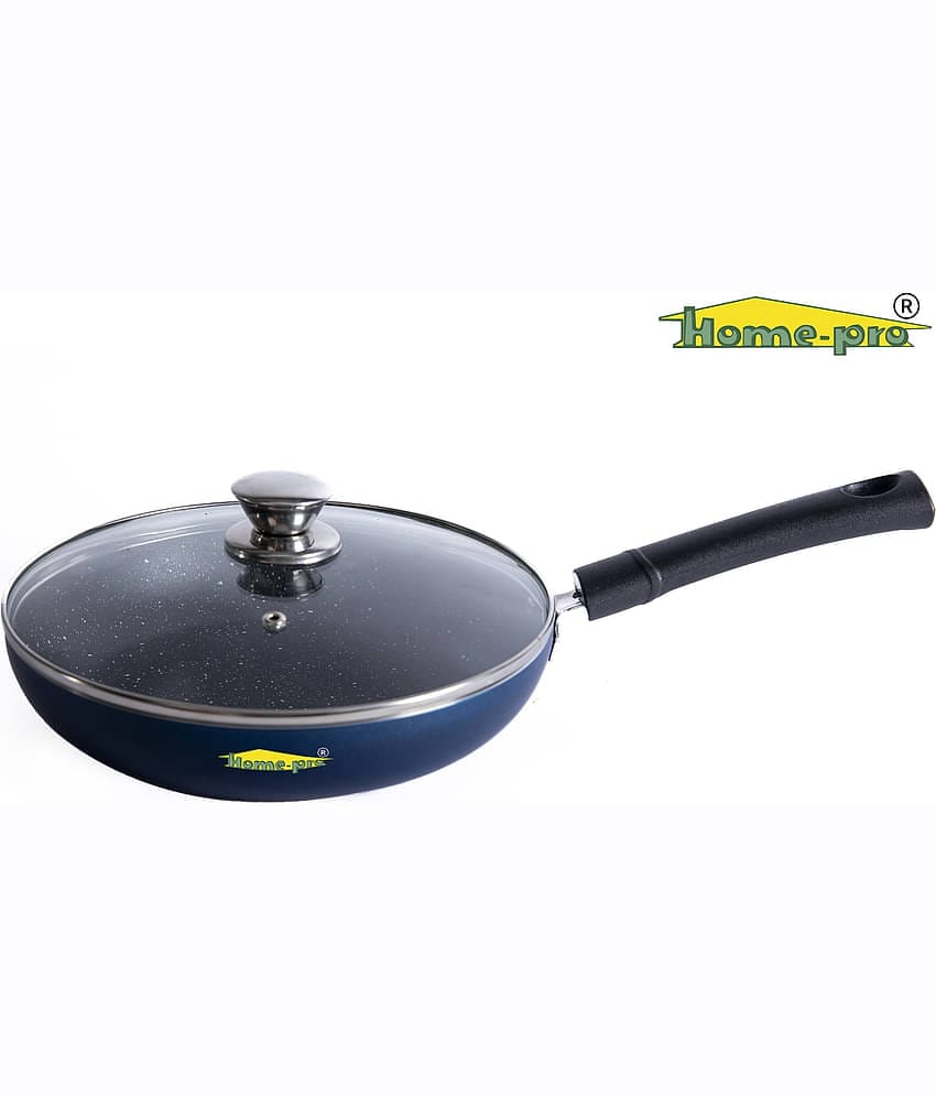 HomePro - Non-stick premium Fry Pan with glass lid, 4 Layer Coating, 4mm thick, Diameter 24cm, PFOA free and food grade, Gas Stove and Induction compatible, Blue