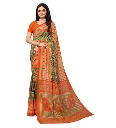 Generic Women's Renial Georgette Floral Printed Sarees (Peacock Green, 5 - 6 Mtrs)