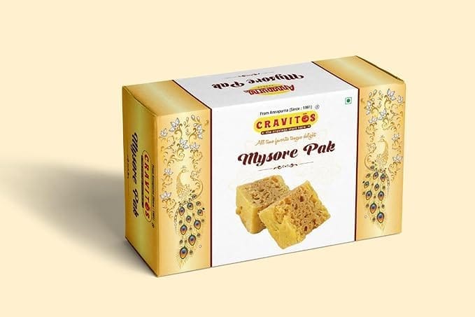 Cravitos Mysore Pak | Authentic Indian Sweet | Melt-in-Mouth Texture | Crafted with Care | Freshly Made 200g Pack of 5
