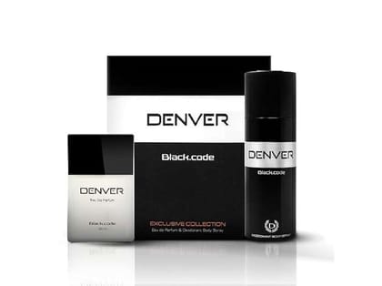 Denver Black Code Gift Pack Set - Deodorant 150ml + Perfume 60ml,  Fresh, Aerosol, Long Lasting Deo Perfume Scent For Men