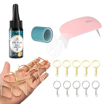 25g UV Resin Keychain & Jewelry Craft Kit – Complete DIY Set with UV Resin, Curing Light, Bezels, Keychains & Tape