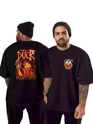 Duck Hunt - Sukhiaatma Unisex Oversized Black T-shirt-S-42