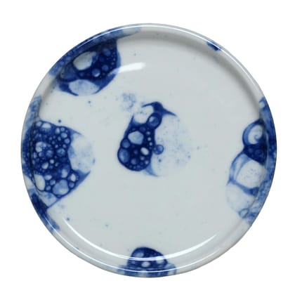 Tablejoy Edged Cannapes Plate Set Of 6, Blue Poreclain Round Plate For Dining Table, Home, Restaurant & Gifting, Microwave And Diswasher Safe, Aesthetic Design, Light Weight And Durable, Spill Proof