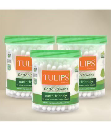 TULIPS Cotton Ear Buds/Swabs {pack of 3} with White PAPER Sticks {100/200 Tips} in a Jar