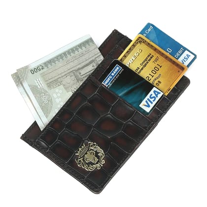 Dark Brown Croco Deep Cut Leather Prolonged Card Holder By Brune & Bareskin-FS