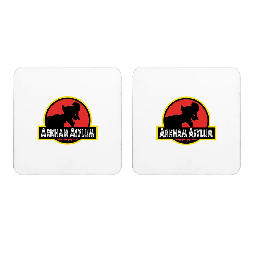 Multicolor Arkham Asylum Joker Logo Set Of 2 Square Wooden Coaster