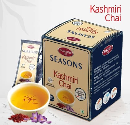 Thakarshi Tea Seasons Kashmiri Chai, 100 gm | Exotic Tea | Kahwa Tea With Saffron Instant Tea Box, (10 x 10 gm)