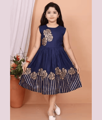 DS DRESSES Cotton Blend Frock For Girls ( Pack of 1 , Blue )