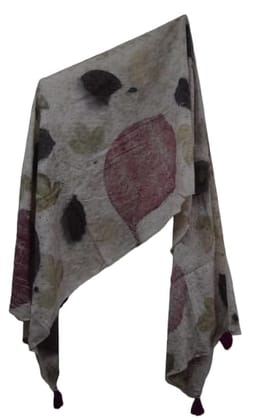 TULIP Traditional Artisians' Upliftment Livelihood Program Scarf with Leaf Print, Cream Base with Pink and Grey Leaves, Lightweight Fabric, Decorative Tassels TULIP Traditional Artisians' Upliftment Livelihood Program Scarf with Leaf Print, Cream Base with Pink and Grey Leaves, Lightweight Fabric, Decorative Tassels