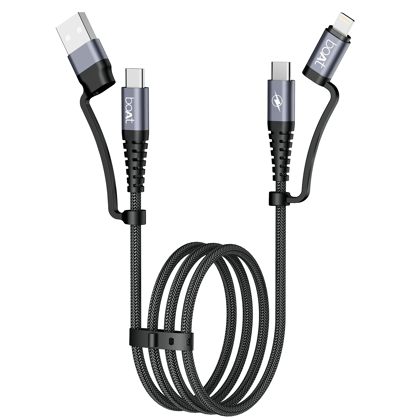 boAt Flexicharge 400 | 4-in-1 Charging Cable with 2 Swappable Heads, 480 Mbps Data Sync, USB-A, Type-C, & Lightning, 1.5m Cable boAt Flexicharge 400 | 4-in-1 Charging Cable with 2 Swappable Heads, 480 Mbps Data Sync, USB-A, Type-C, & Lightning, 1.5m Cabl