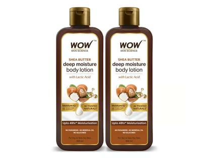 WOW Skin Science Shea & Cocoa Butter Lactic Acid Body Lotion Deep Moisturization 400ml - Buy 1 Get 1