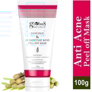 Globus Naturals Glycolic  1 Salicylic Acid Anti Acne Peel Off Mask For Oily  Acne Prone Skin Natural  Ayurvedic Formula Chemical Free Cruelty Free 100 gms