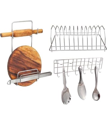 JISUN - Silver Stainless Steel Dish Racks ( Pack of 3 )