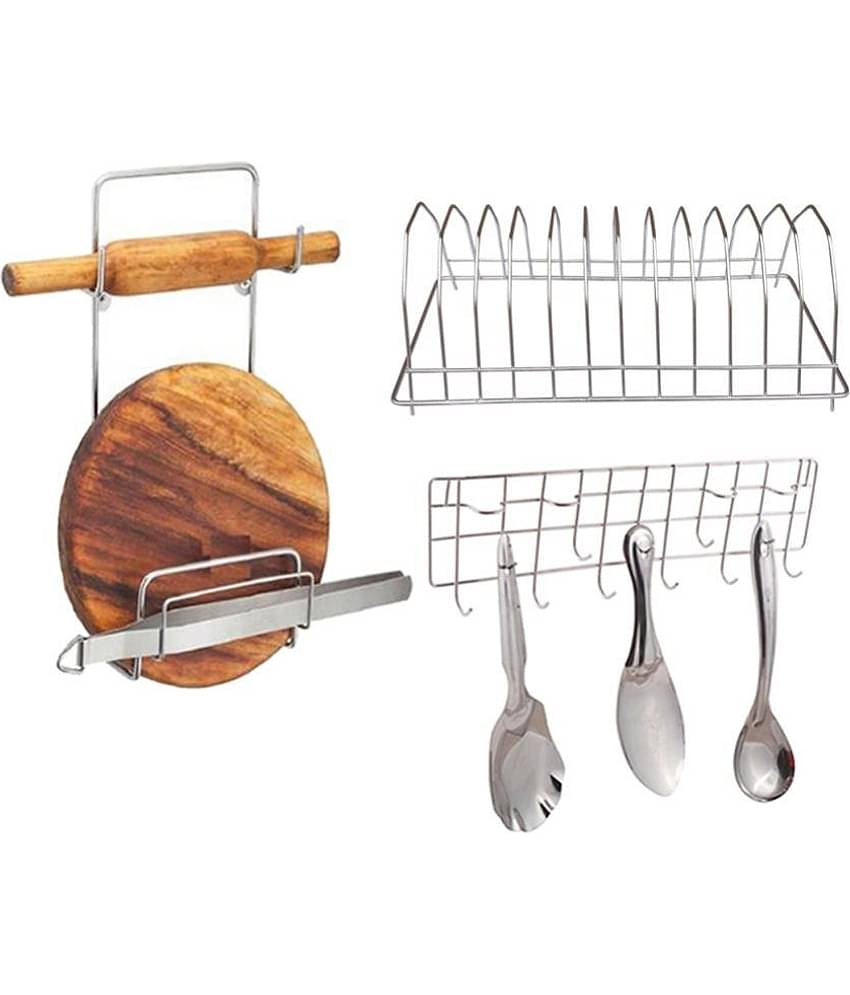 JISUN - Silver Stainless Steel Dish Racks ( Pack of 3 )