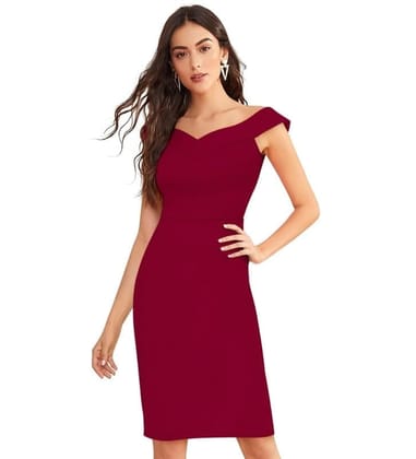Women's Knitting Stretchable Solid Round Neck Sleeveless Dresses (Maroon, L)-PID56788