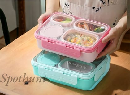 Spothunt 4-Compartment Bento Lunch Box With Bowl: 100% Leak-Proof Design For Convenient And Mess-Free Dining-pink