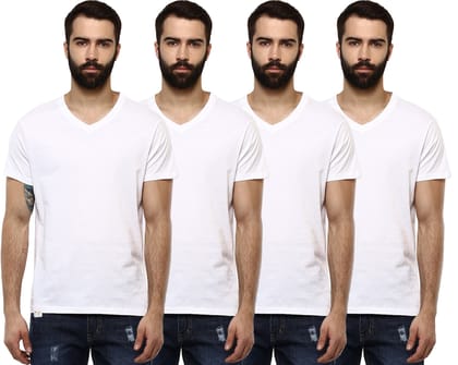 Regular Fit Half Sleeve V-Neck Cotton T-Shirt Pack of 4 - White (Cotton 60% Poly 40%)-5XL / White