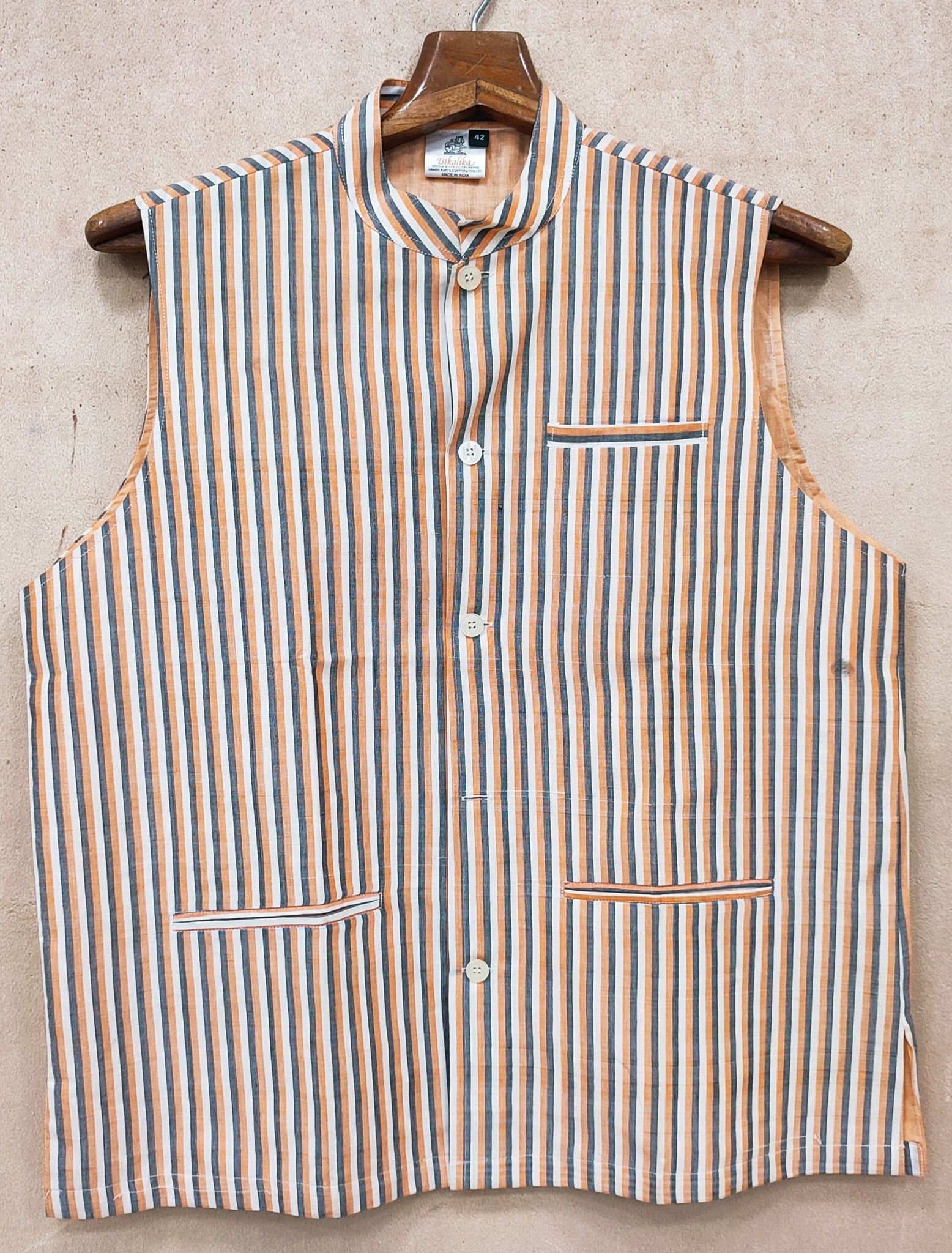 SAMBALPURI COTTON STRIP WAIST COAT