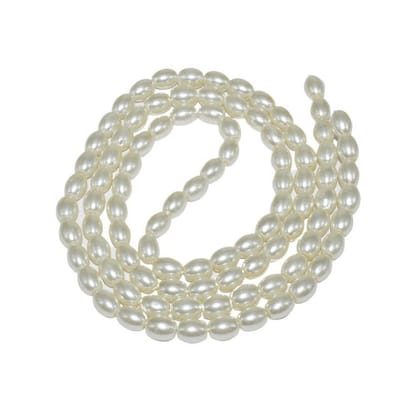 Glass Pearl Beads, 8X6mm, Oval, Cream , BWGP-033-Per Packet of 2 String (100 Pcs) / 8X6 MM