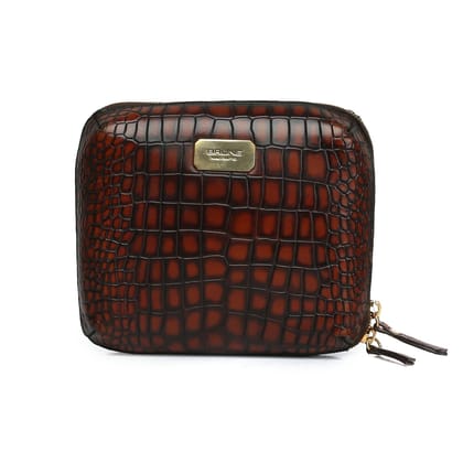 Smokey Tan Finish Deep Cut Croco Leather Travel Tech Pouch by Brune & Bareskin-FS