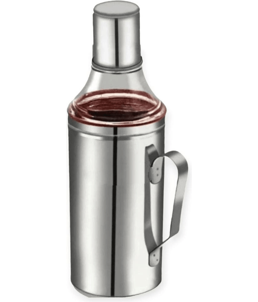 ATROCK Oil Dispenser 1litre Steel Silver Oil Container ( Set of 1 )