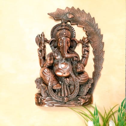Ganesh Idol Wall Hanging | Lord Ganesha With Morpankh Design Wall Statue Decor |Religoius & Spiritual Wall Art - For Puja, Home & Entrance  Living Room & Gift -13 inch