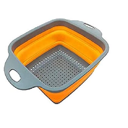 STORE77 Square Folding Colander Washing Drain Basket Silicone Filter Baskets Washing Up Bowl Collapsible Colander Washing Up Bowl Silicone Strainer Filter Basket Size:29 cm (Orange)