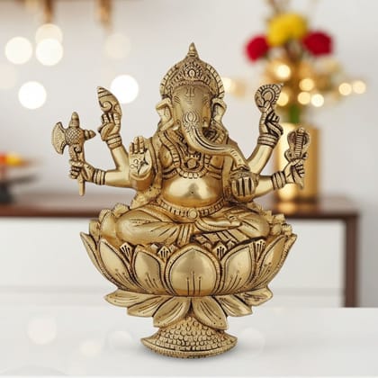 Brass Showpiece Lotus Ganesh Wall Hanging God Idol Statue (BSMAS1642 G)