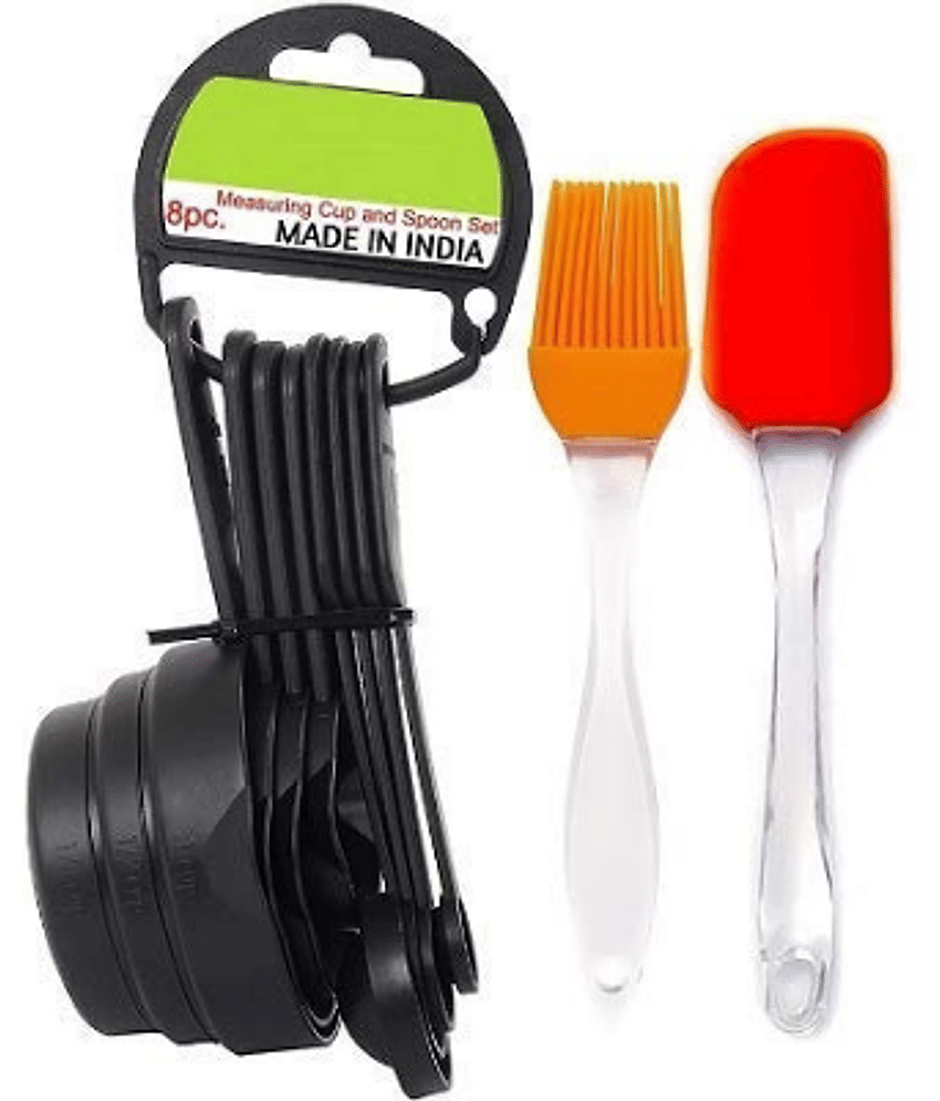 Blooms Event 8 Pcs Black Measuring Cups and Spoons Set, Silicone  Spatula and Brush Set