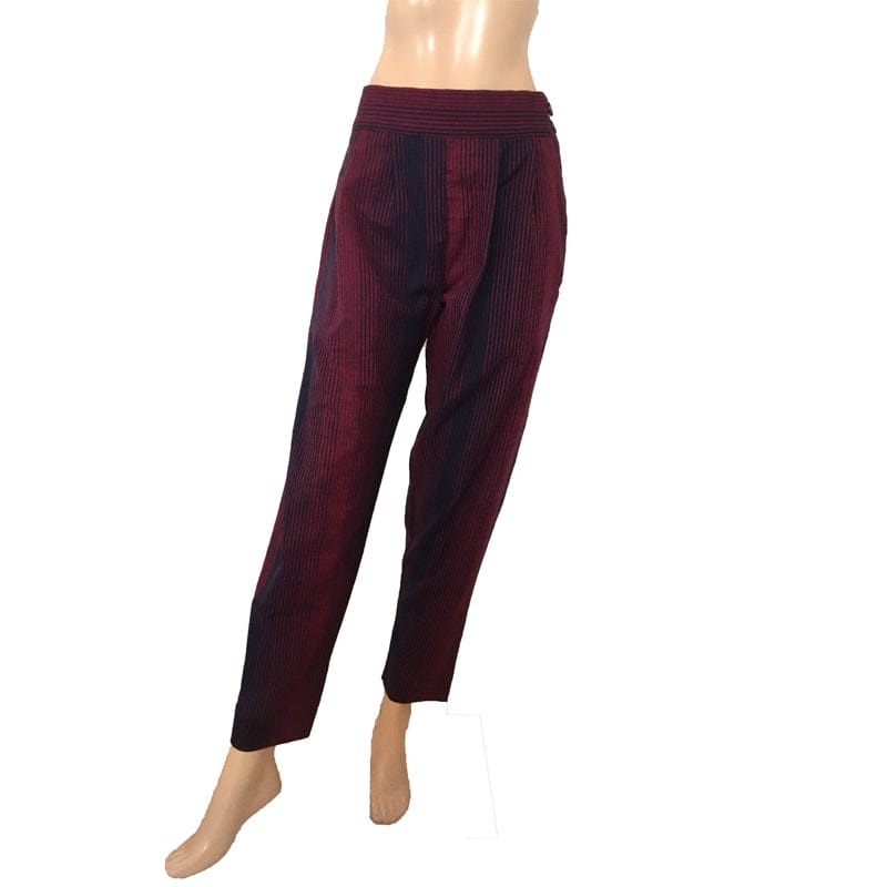 Striped Woven Cotton Pants with Side Zip & Pockets, Back Elasticated, Navy blue - Majentha,  PN1062-XXL