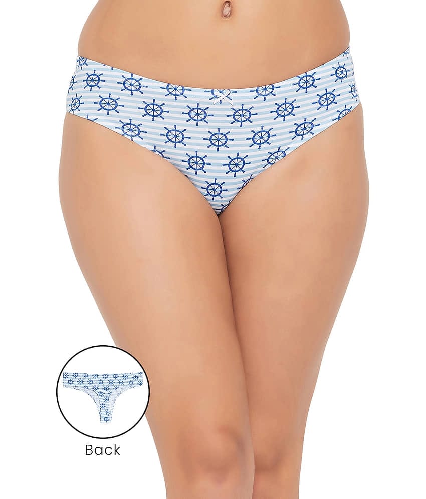 Clovia Cotton Printed Women's Thongs ( Blue )