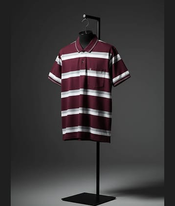 UNIBERRY Men Cotton Blend Regular Fit Striped Polo T Shirt ( Maroon )