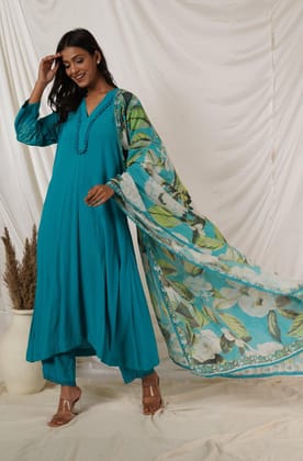 Turquoise Floral Dupatta