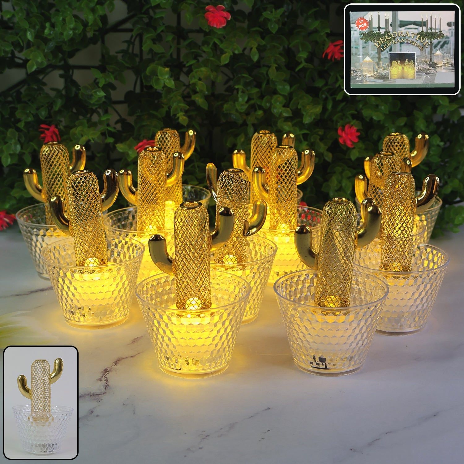 Decorative Cactus Shape LED Tealight Candles (12 Pc)