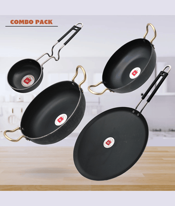 LAZYWINDOW Black Iron No Coating Cookware Sets ( Set of 4 )