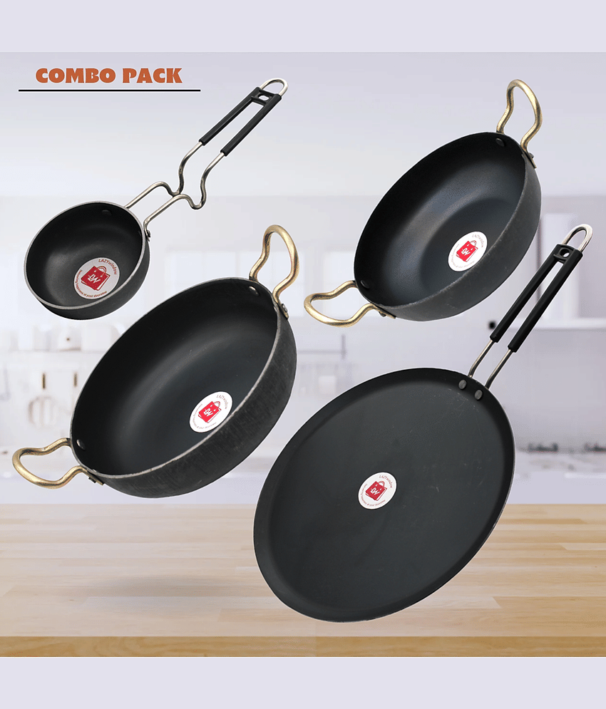 LAZYWINDOW Black Iron No Coating Cookware Sets ( Set of 4 )
