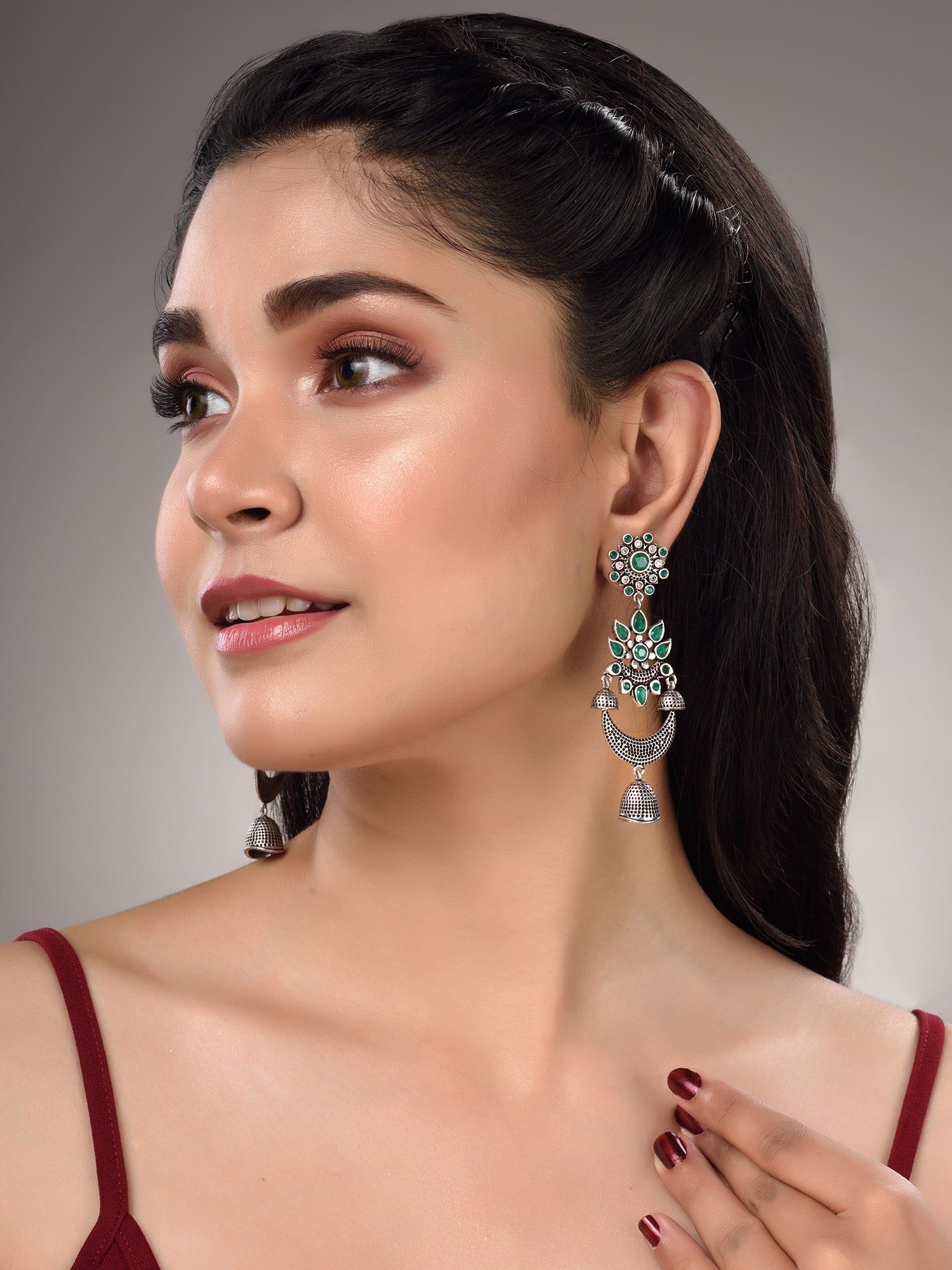 Silver Plated Oxidised Drop Earrings
