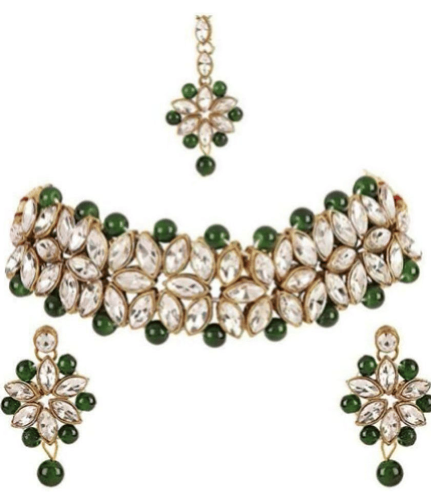 PUJVI - Green Alloy Necklace Set ( Pack of 1 )