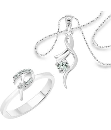 Vighnaharta "P" Alphabet Ring with Solitaire Pendant (1185FRR-1214PR) CZ Gold and Rhodium Plated Alloy Combo set for Women and Girls