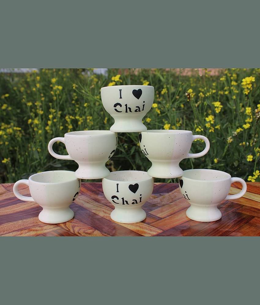 Laghima jadon Worldcup Shape Solid Ceramic Tea Cup 80 ml ( Pack of 6 )