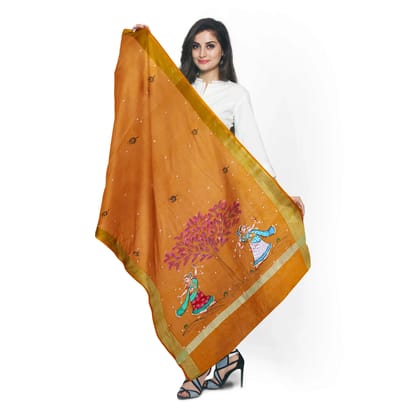 Handpainted Dandiya Raasa Pattachitra Chanderi Silk Dupatta