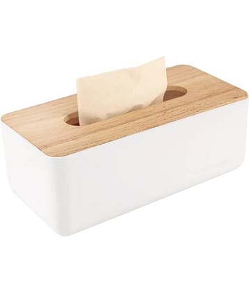 Wooden Tissue Paper Holder Box Organizer for Car Decor Home, Wooden Cover Plastic Tissue Box Holder for Storage on Bathroom, Countertop, Bedroom Dresser, Night Stand, Desk