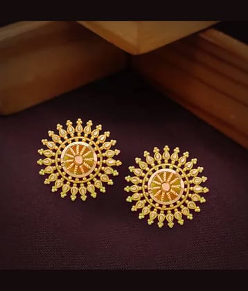 LUV FASHION Golden Stud Earrings ( Pack of 1 )