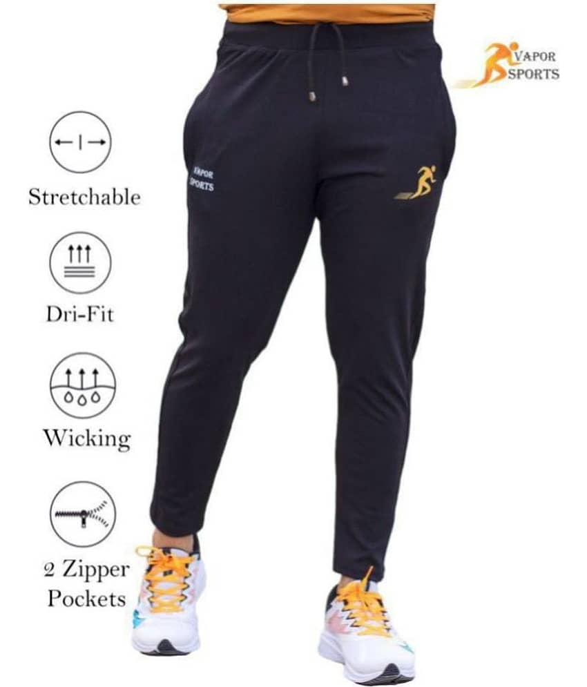 VAPOR SPORTS Black Polyester Lycra Trackpants